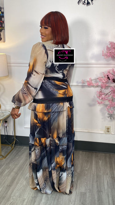 V- Neck Front Slit Long sleeve Long Dress